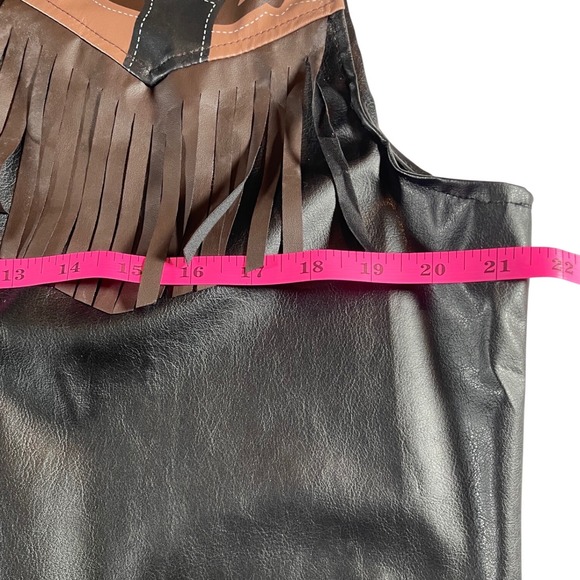 Men's Cowboy Costume Western Cowboy Faux Leather Vest Fringe‎ Pockets - Picture 4 of 4